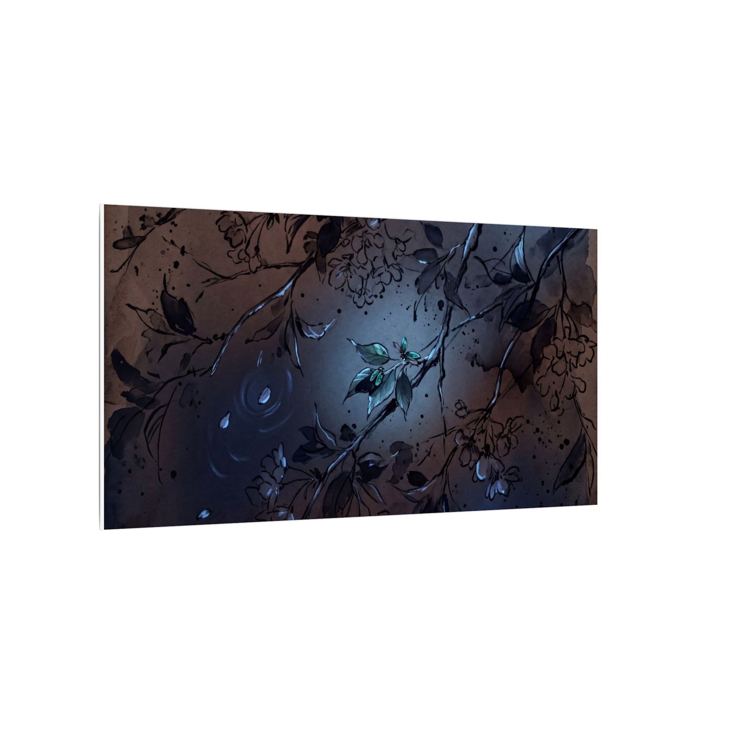 Bold Cherry Blossom Canvas Art - Charcoal Ink Dark Japandi