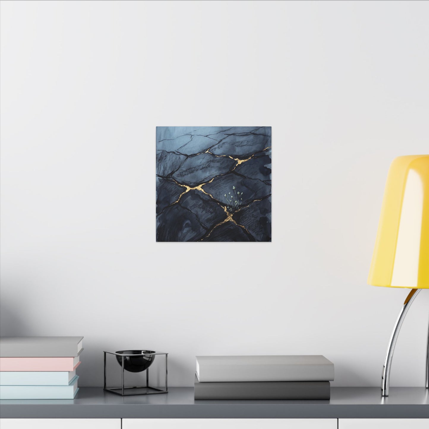 Mono No Aware Cracked Earth Canvas Art - Dark Japandi Charcoal Ink