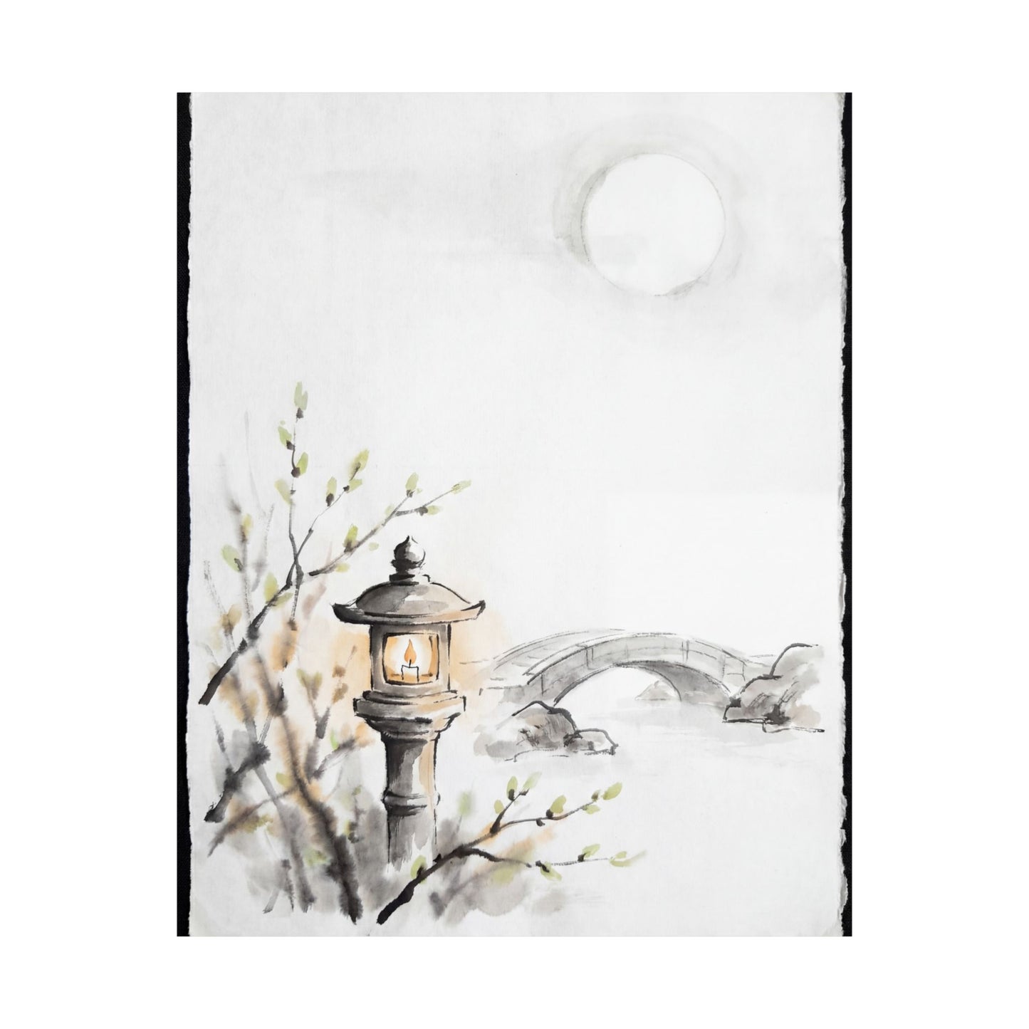Spring Moonlit Garden Sumi E Wall Art Print | Calm Decor