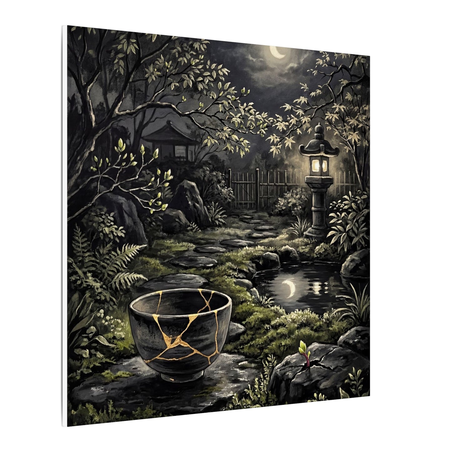 Kintsugi Moonlit Garden in Dappled | Gold Repair Canvas Art