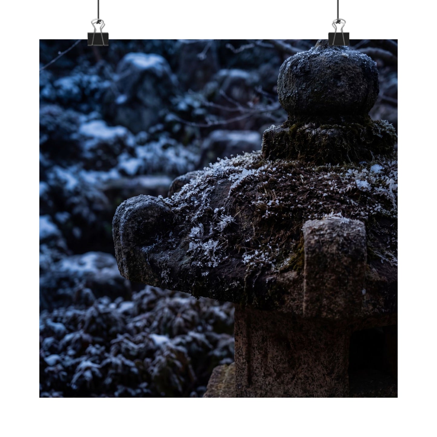 Winter Stone Lantern Shadow Zen Wall Art Print | Atmospheric Decor Art Print
