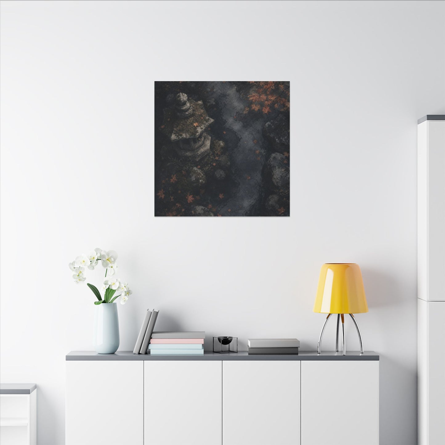 Stone Lantern Canvas Art | Autumn Japandi Texture Art
