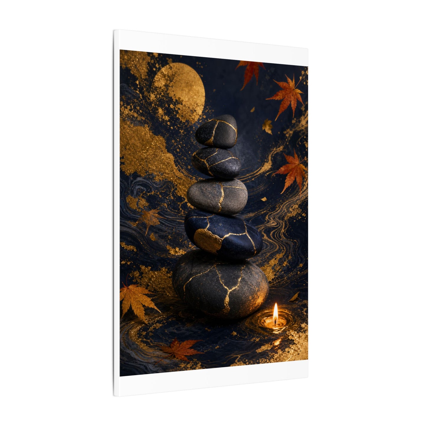 River Stones Autumn Canvas Art | Kintsugi Artful Design