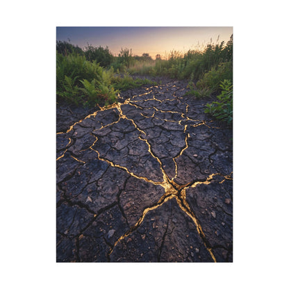 Cracked Earth Canvas Art | Summer Kintsugi Crackle Gold Art