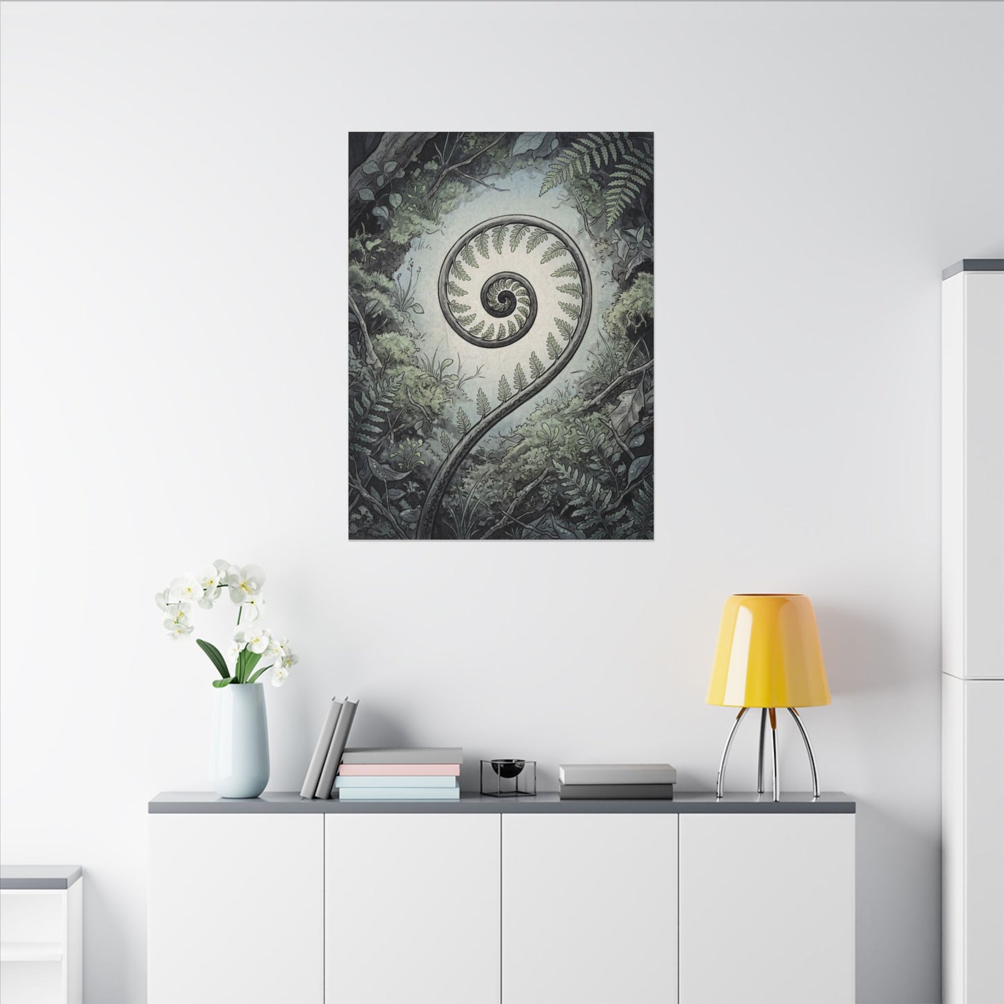 Zen Fern Unfurling in Dawn | Ukiyo E Inspired Canvas Art