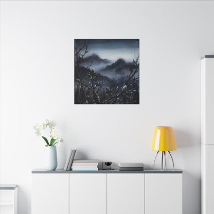 Mountain Mist Spring Canvas Art | Dark Japandi Atmospheric Design