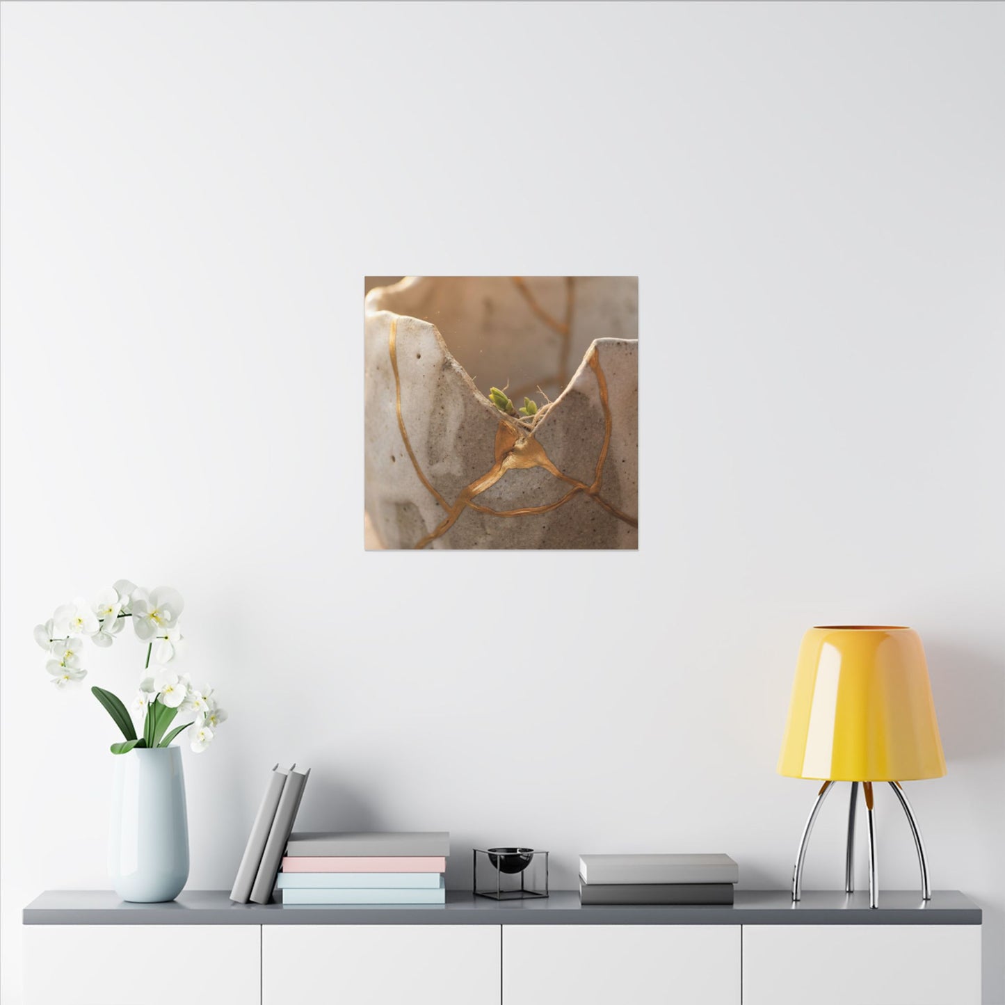 Golden Hour Broken Pottery Canvas Art - Japandi Kanso