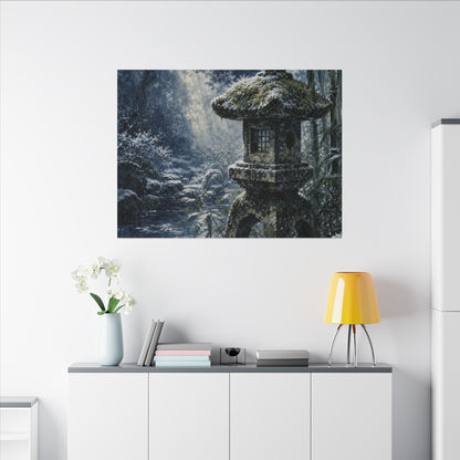 Zen Stone Lantern in Dappled | Sumi E Canvas Art