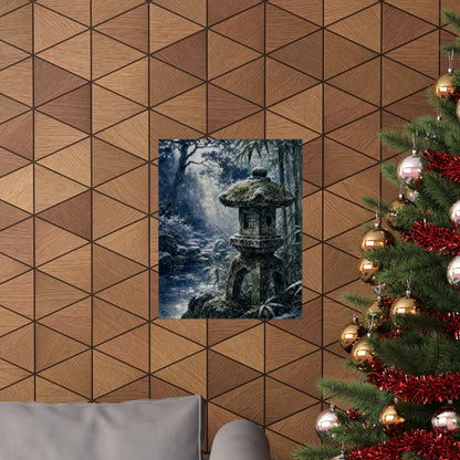 Zen Stone Lantern in Dappled | Sumi E Wall Art Print