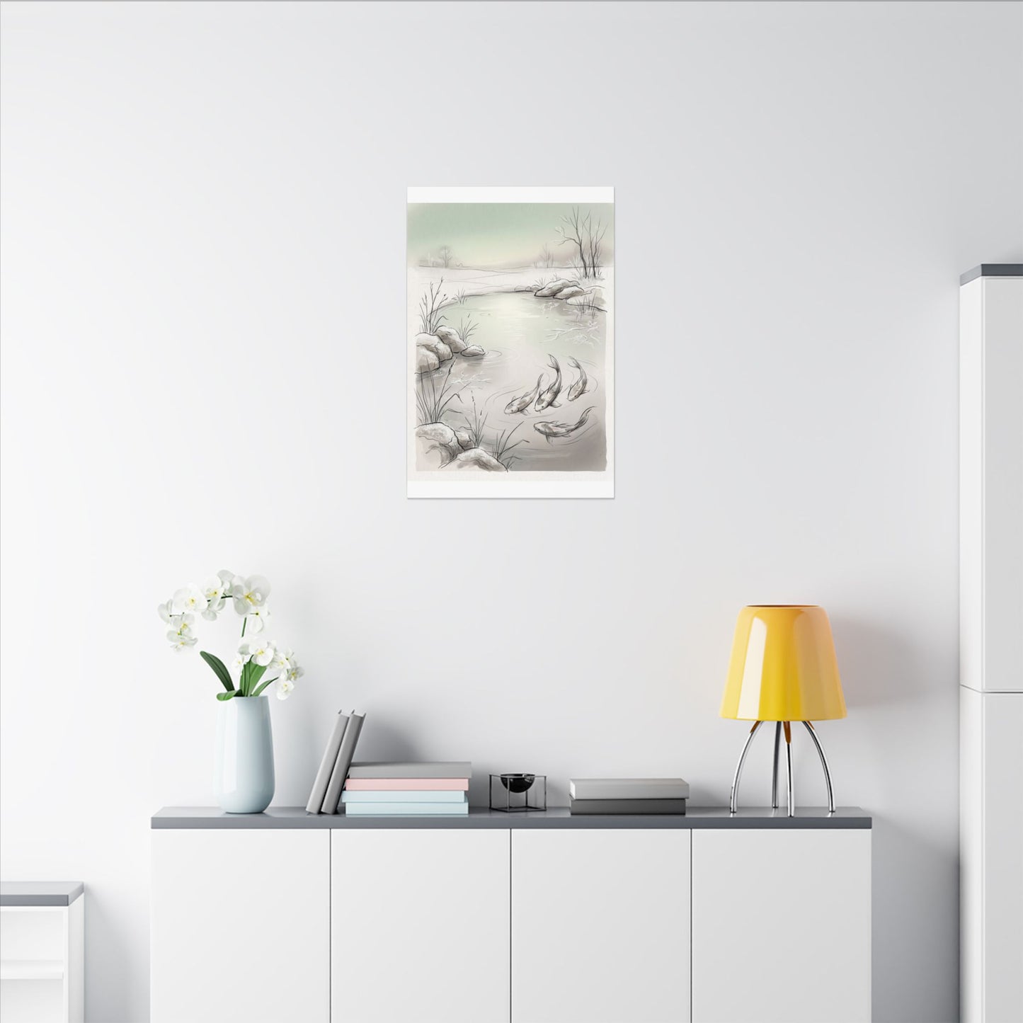 Koi Pond Minimal Line Canvas Art | Cozy Japandi Art