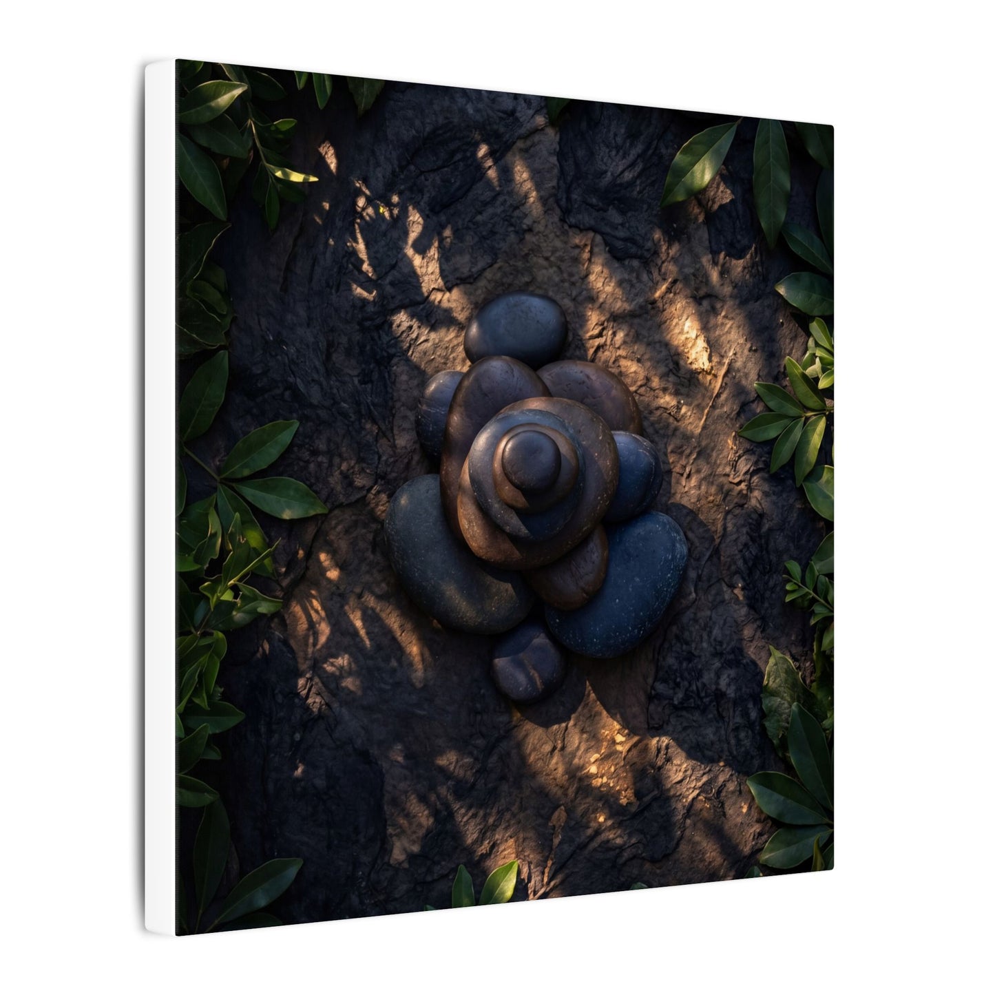 Ma River Stones Canvas Art - Dark Japandi Dark Texture