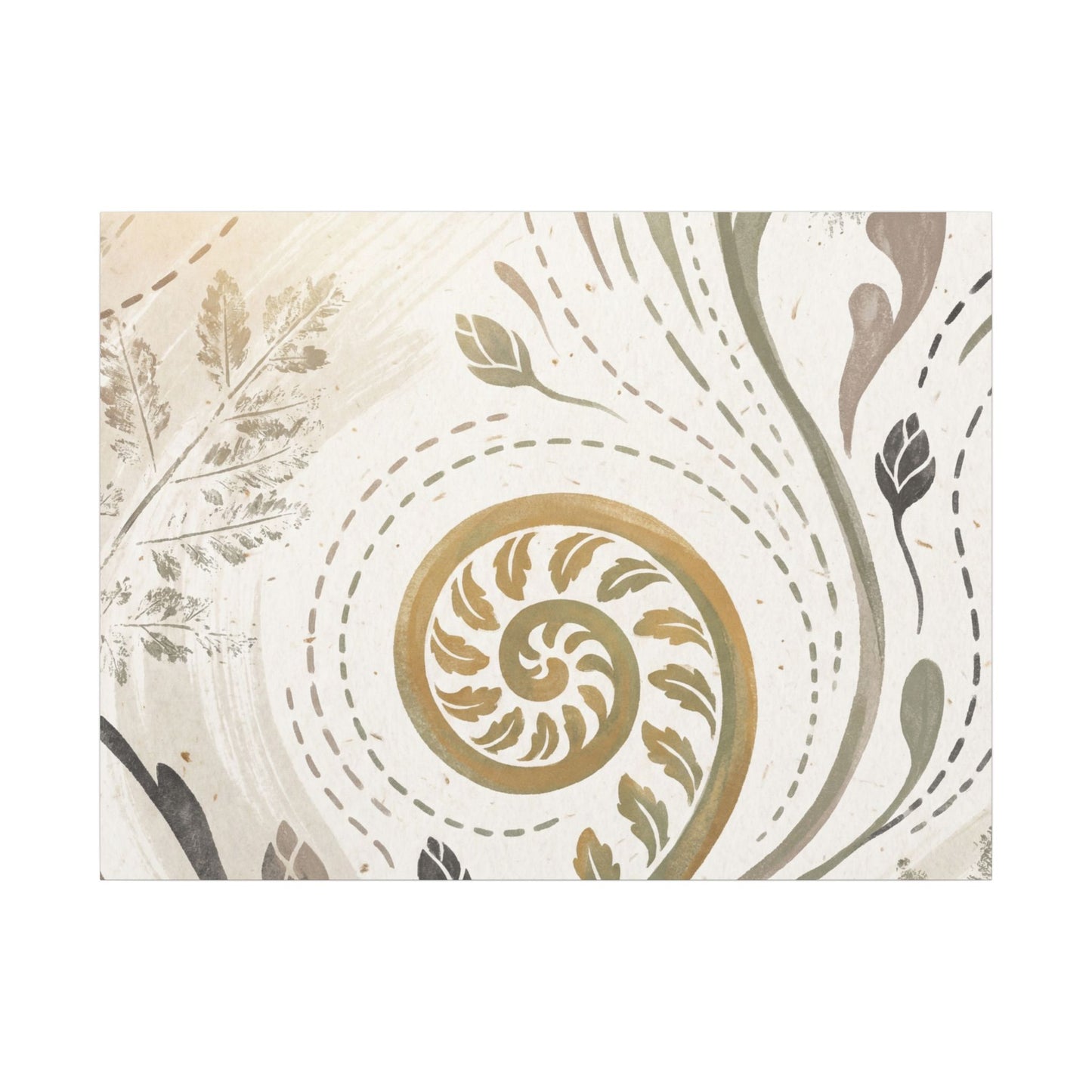 Japandi Fern Unfurling in Golden Hour | Japanese Pattern Canvas Art