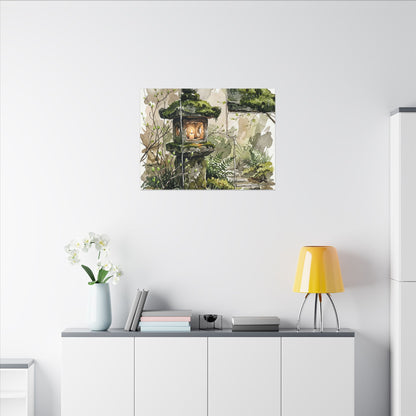 Stone Lantern Watercolor Canvas Art | Elegant Japandi Art