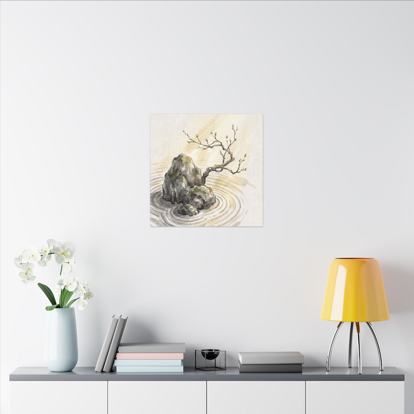 Serene Rock Garden Canvas Art - Sumi E Zen