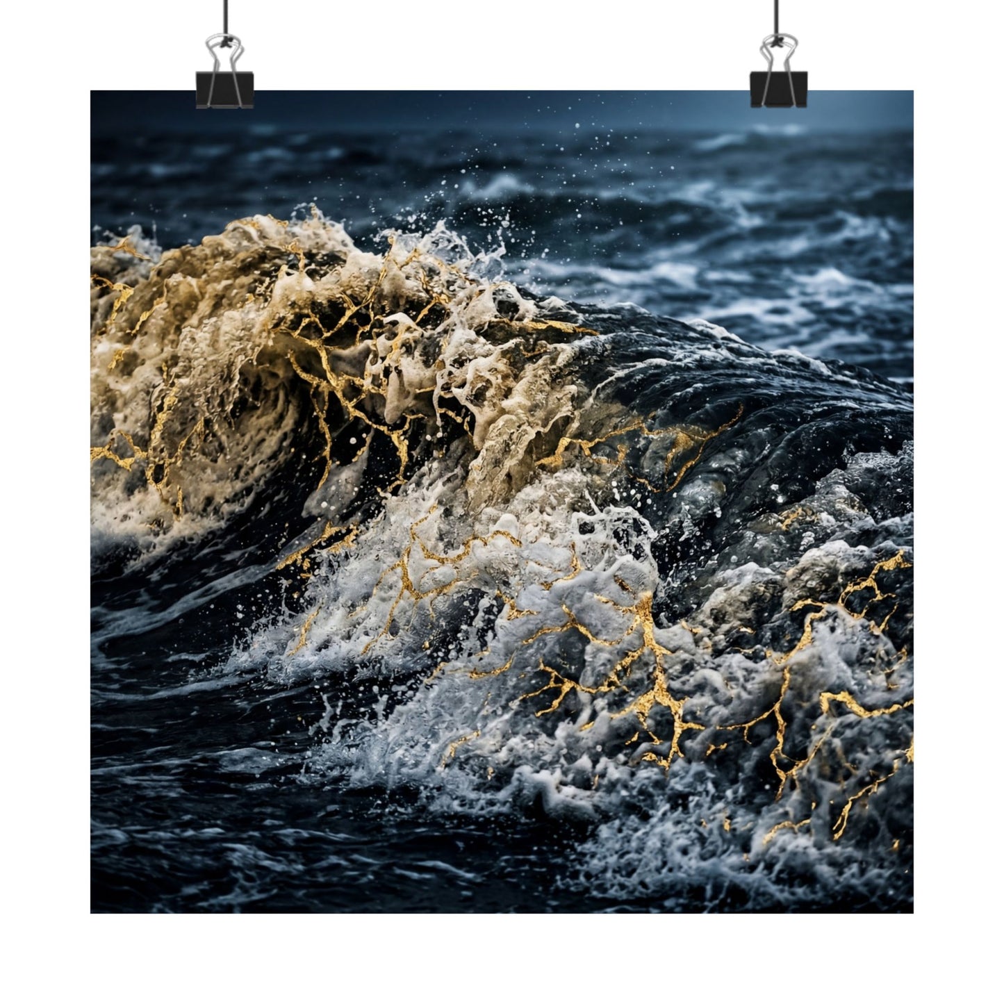 Beautiful Ocean Wave Wall Art Print - Gold Vein Kintsugi Art Print