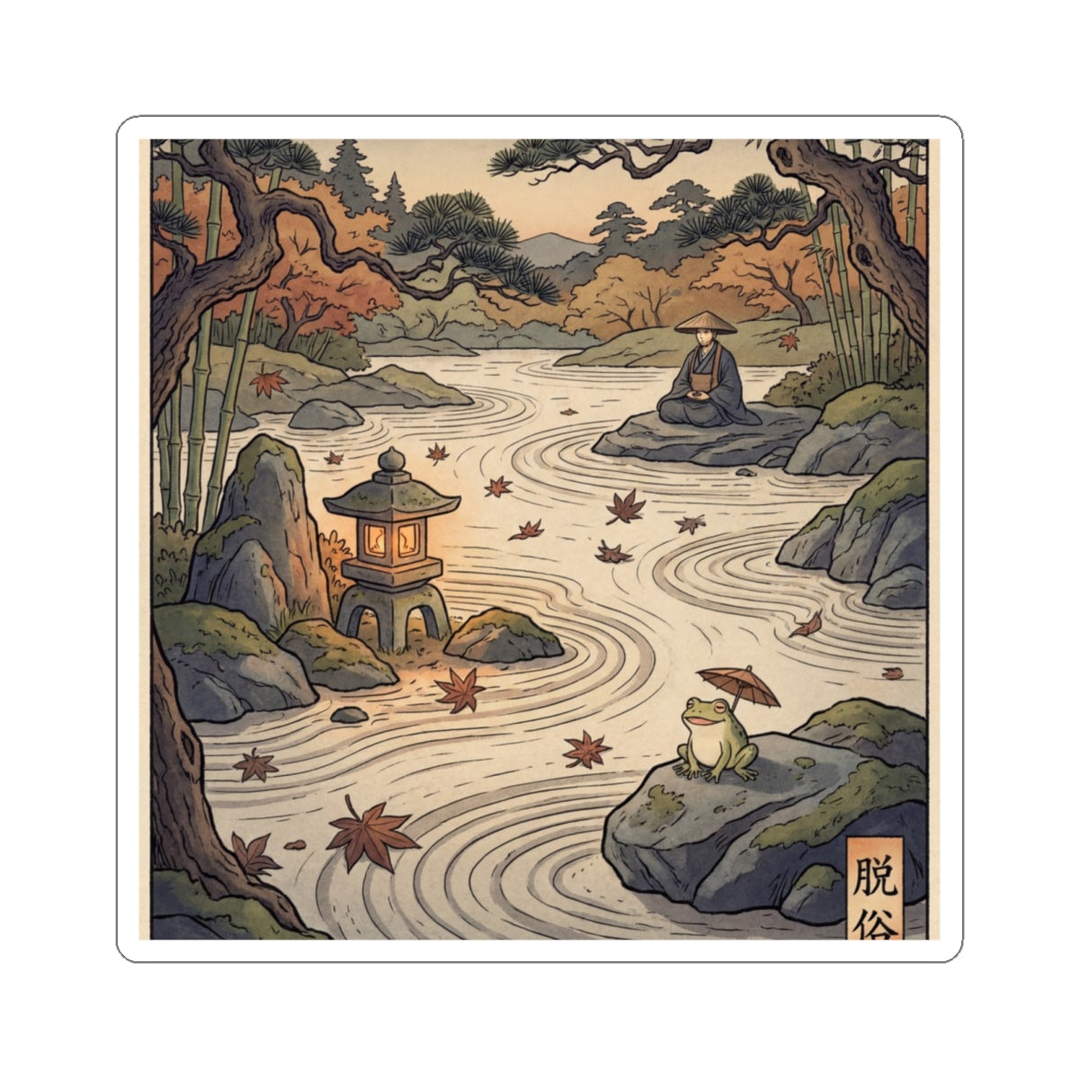 Rock Garden Sticker | Autumn Zen Ukiyo E Inspired Art Art Print