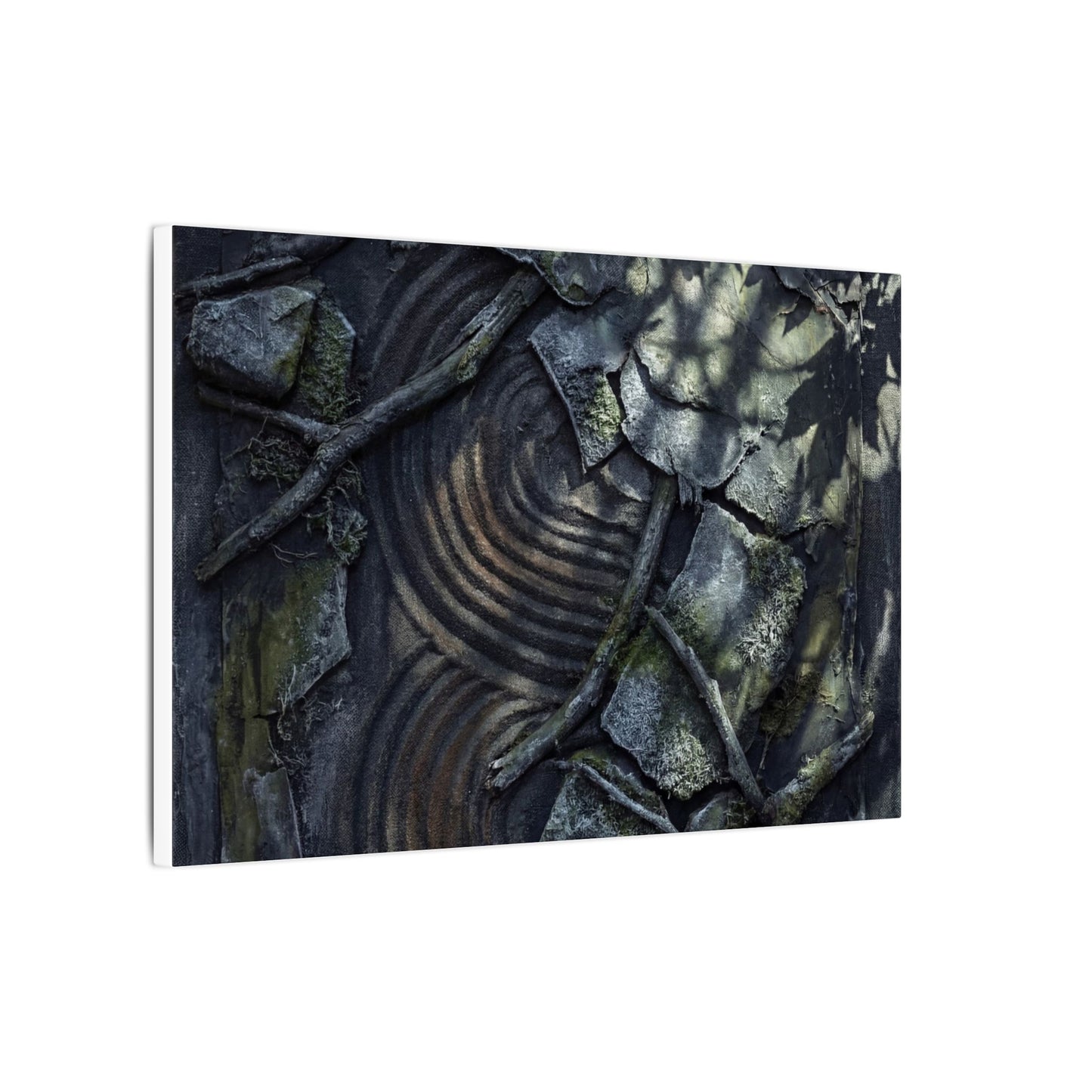 Rock Garden Canvas Art | Winter Dark Japandi Dark Texture Art
