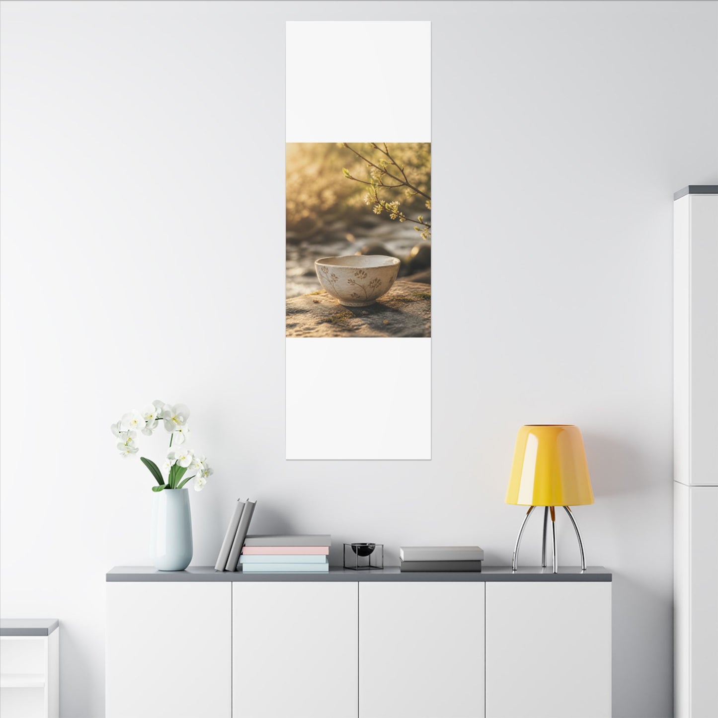 Neutral Ceramic Bowl Canvas Art - Japanese Pattern Japandi