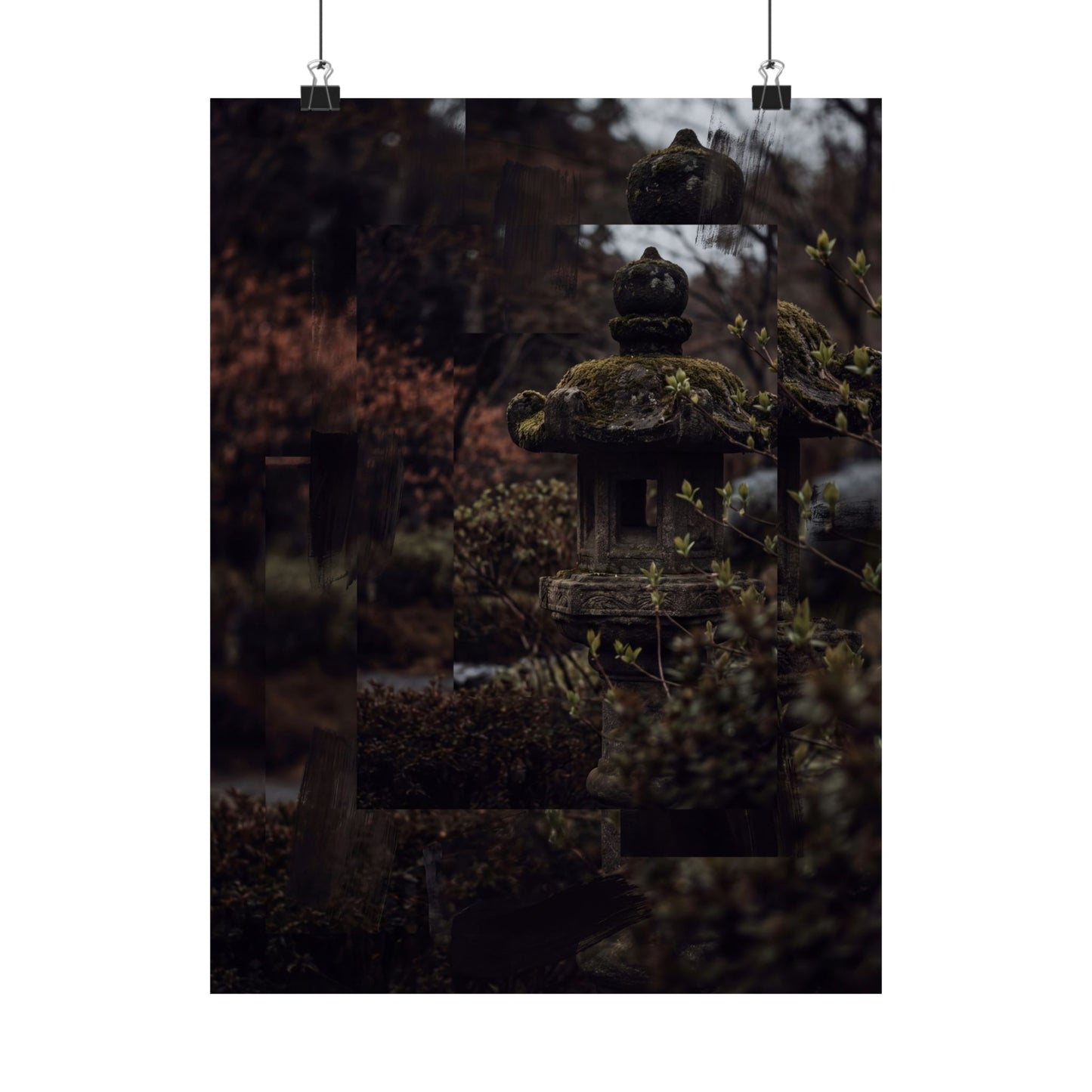 Stone Lantern Shadow Zen Wall Art Print | Luxurious Dark Japandi Art