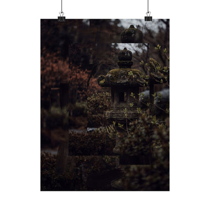 Stone Lantern Shadow Zen Wall Art Print | Luxurious Dark Japandi Art