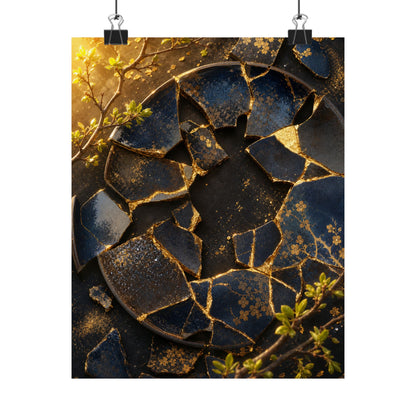 Broken Pottery Gold Repair Wall Art Print | Resilient Kintsugi Art