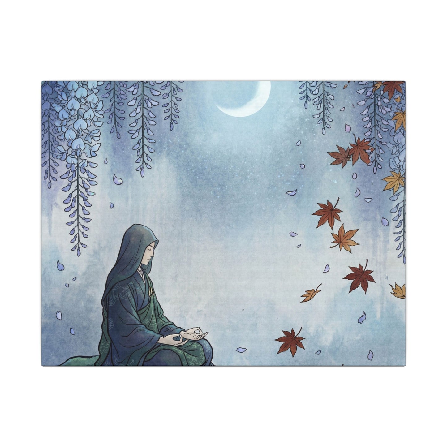 Zen Wisteria in Moonlight | Ukiyo E Inspired Canvas Art