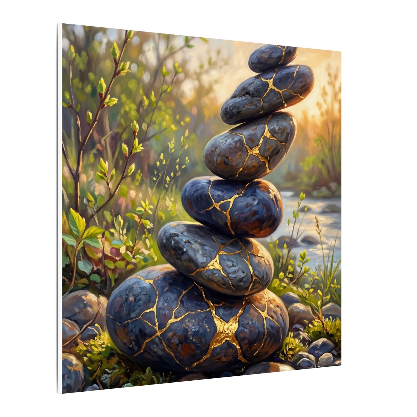 Spring River Stones Gold Repair Canvas Art | Healing Decor