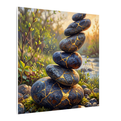Spring River Stones Gold Repair Canvas Art | Healing Decor
