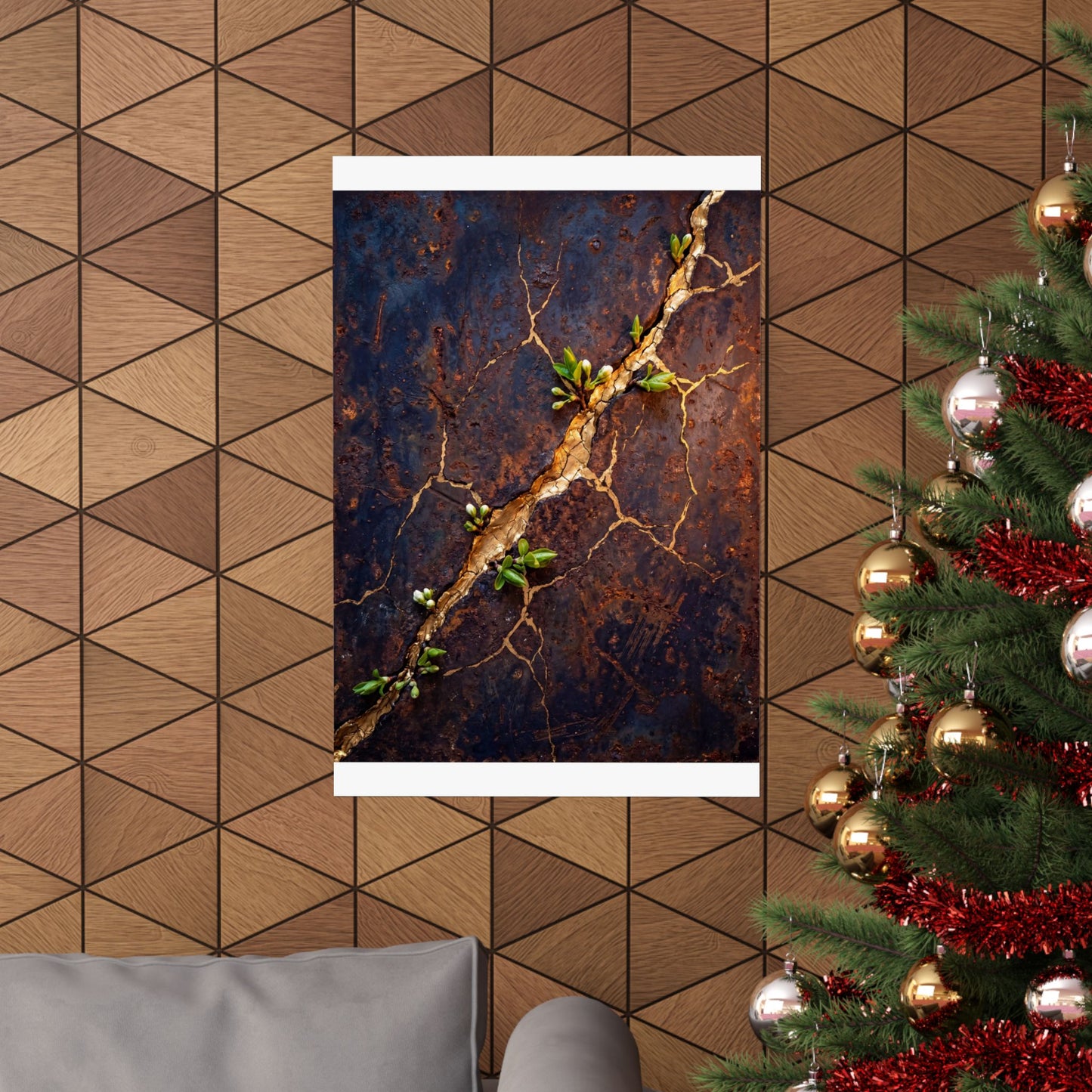 Shibui Rust Patina Wall Art Print - Kintsugi Gold Vein