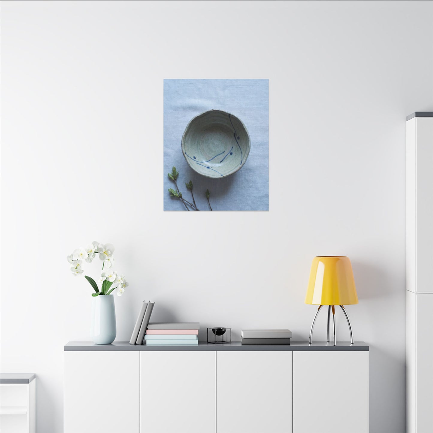 Spring Ceramic Bowl Minimal Line Canvas Art | Warm Decor