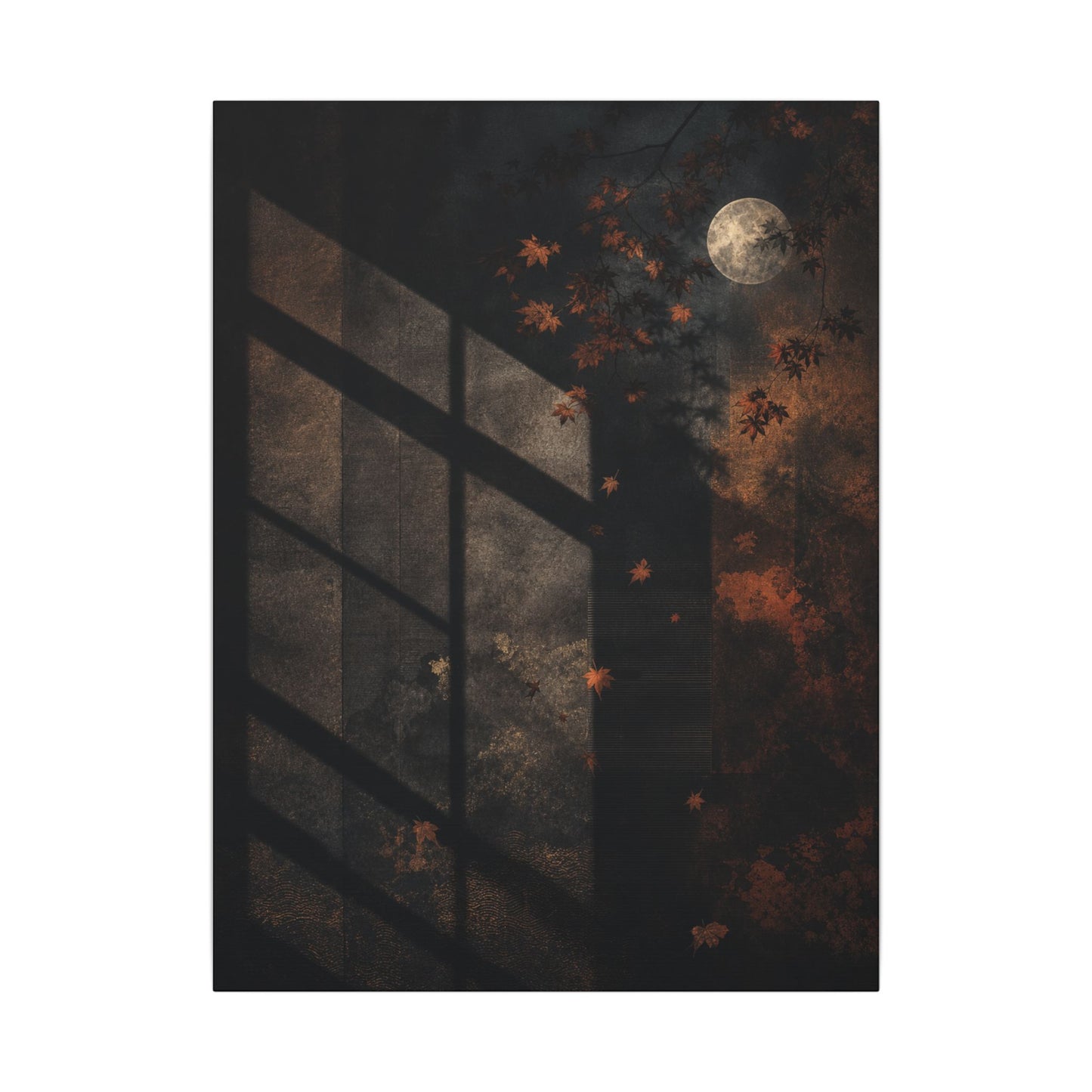 Sophisticated Shadow Play Canvas Art - Dark Texture Dark Japandi