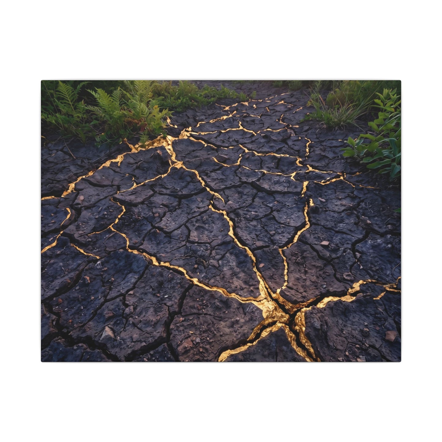 Cracked Earth Canvas Art | Summer Kintsugi Crackle Gold Art