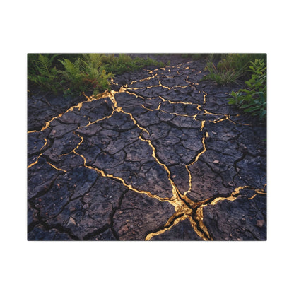 Cracked Earth Canvas Art | Summer Kintsugi Crackle Gold Art