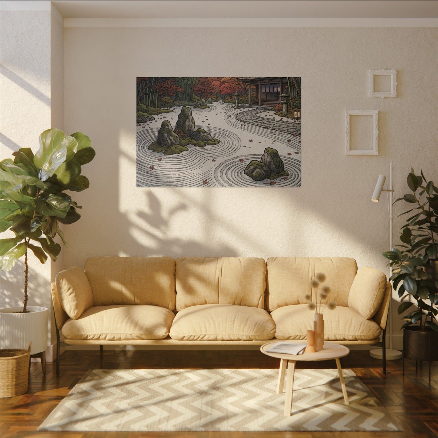 Autumn Rock Garden Ukiyo E Inspired Canvas Art | Peaceful Decor