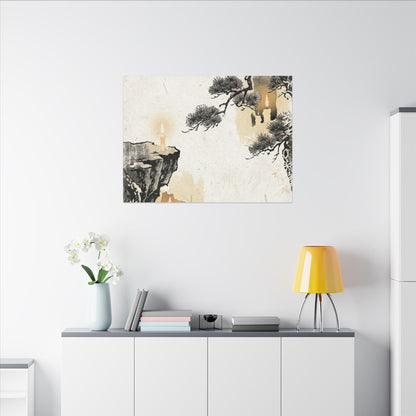 Japandi Pine Tree in Candlelight | Japanese Pattern Canvas Art