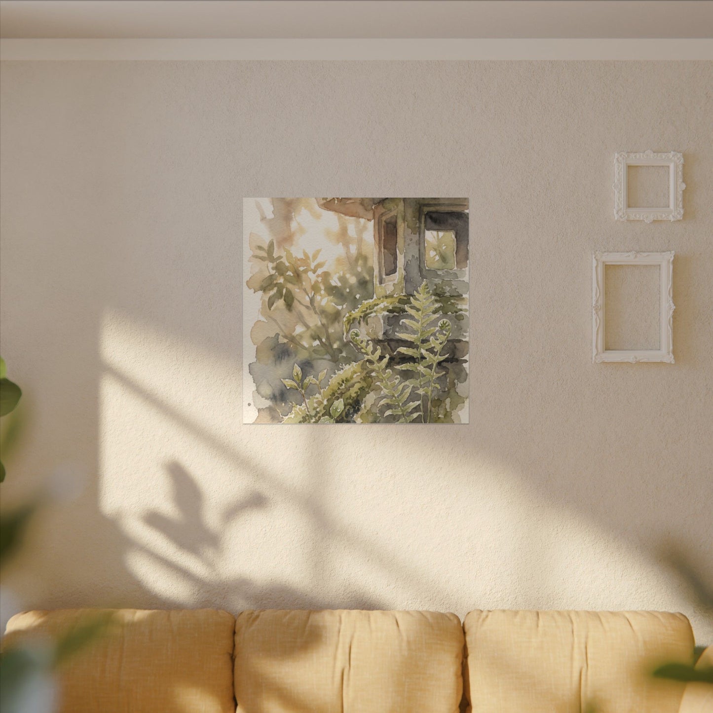 Earthy Stone Lantern Canvas Art - Watercolor Japandi