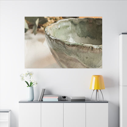Ceramic Bowl Canvas Art | Summer Japandi Watercolor Art