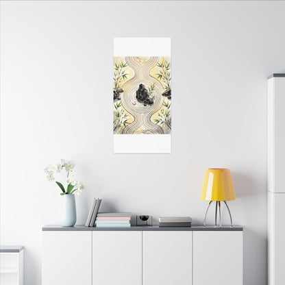 Zen Rock Garden in Golden Hour | Sumi E Canvas Art