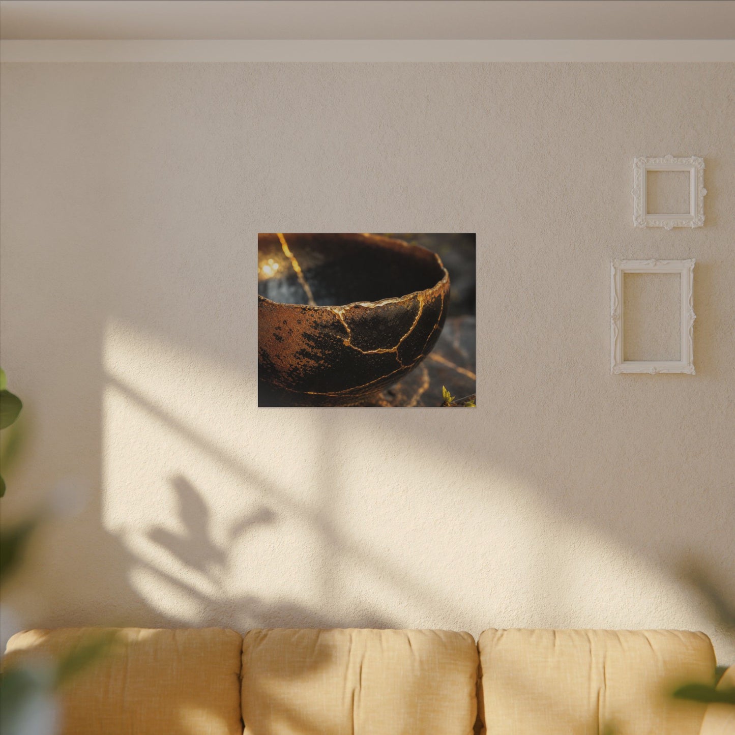 Kintsugi Ceramic Bowl in Golden Hour | Gold Vein Canvas Art