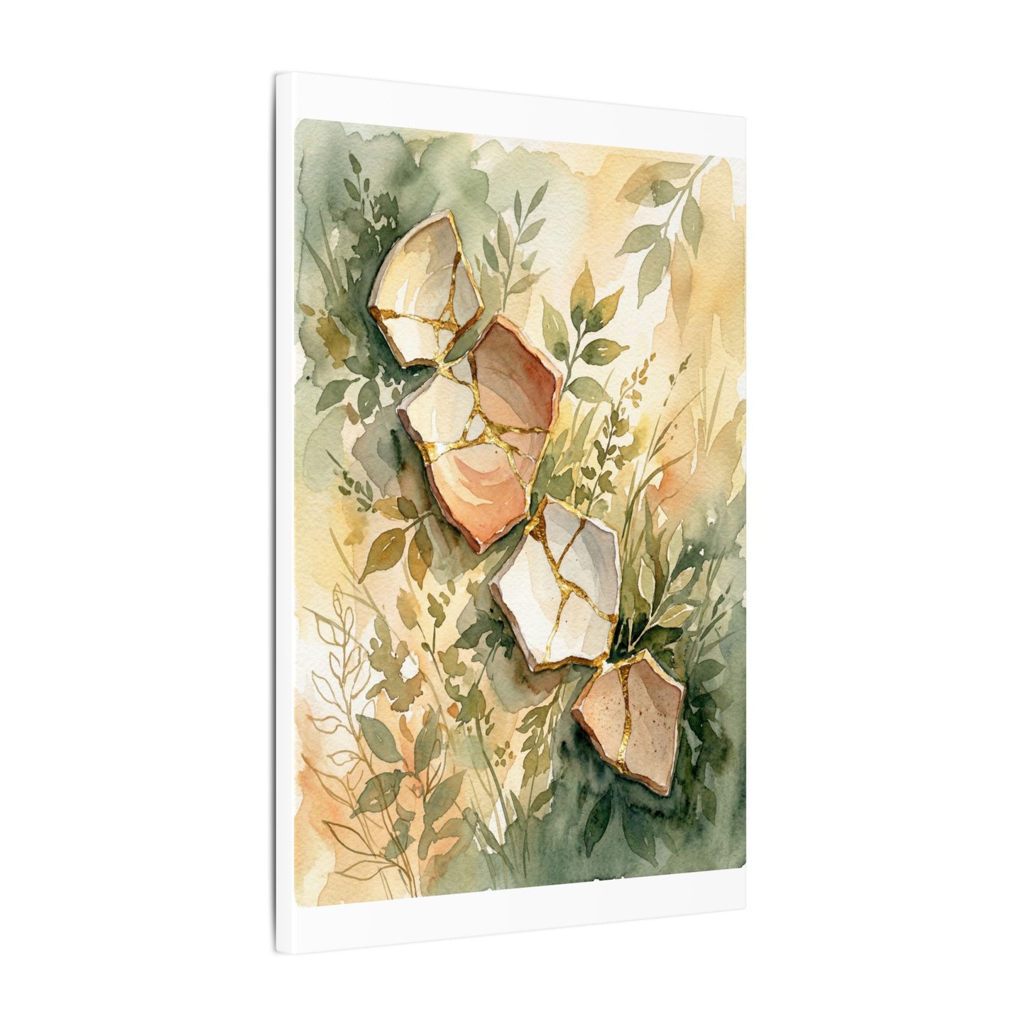 Japandi Broken Pottery in Golden Hour | Watercolor Canvas Art