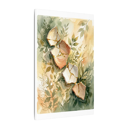 Japandi Broken Pottery in Golden Hour | Watercolor Canvas Art