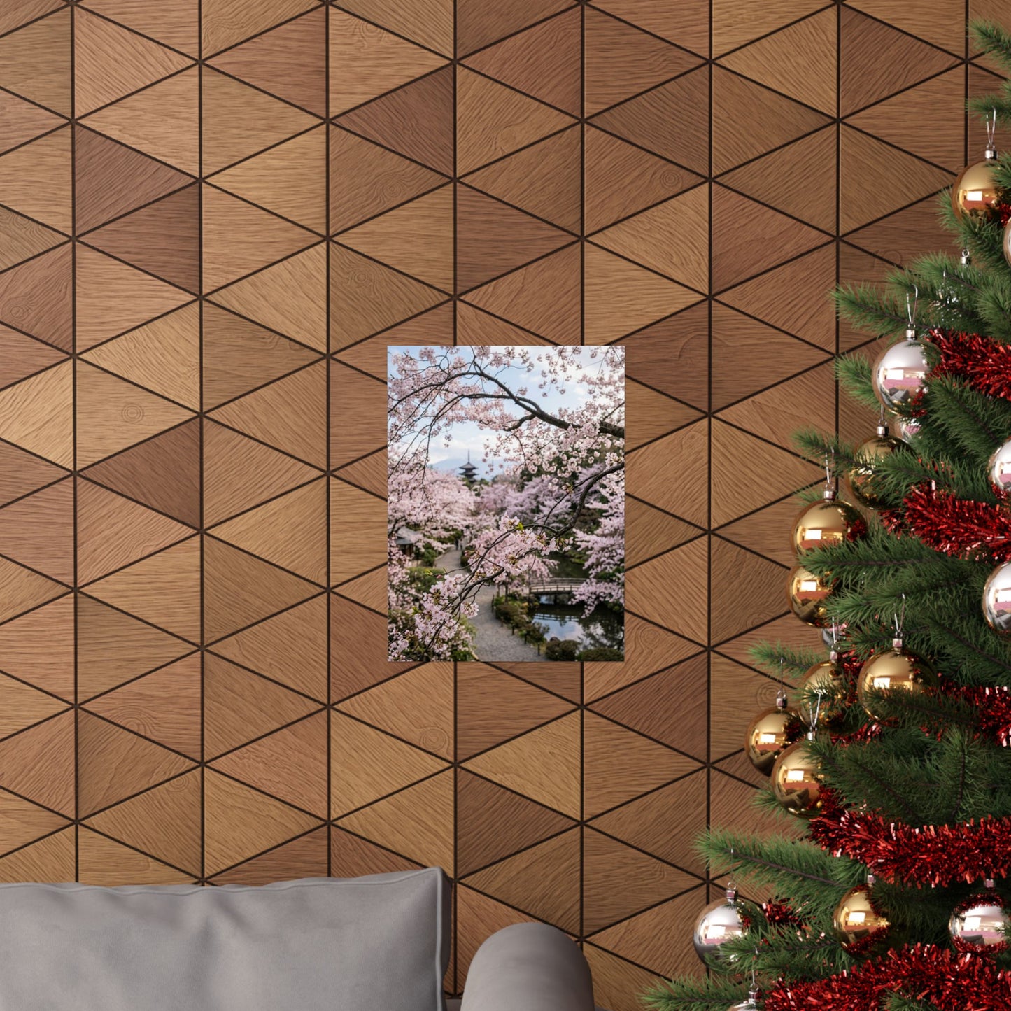 Dark Japandi Cherry Blossom in Dawn | Moody Minimal Wall Art Print