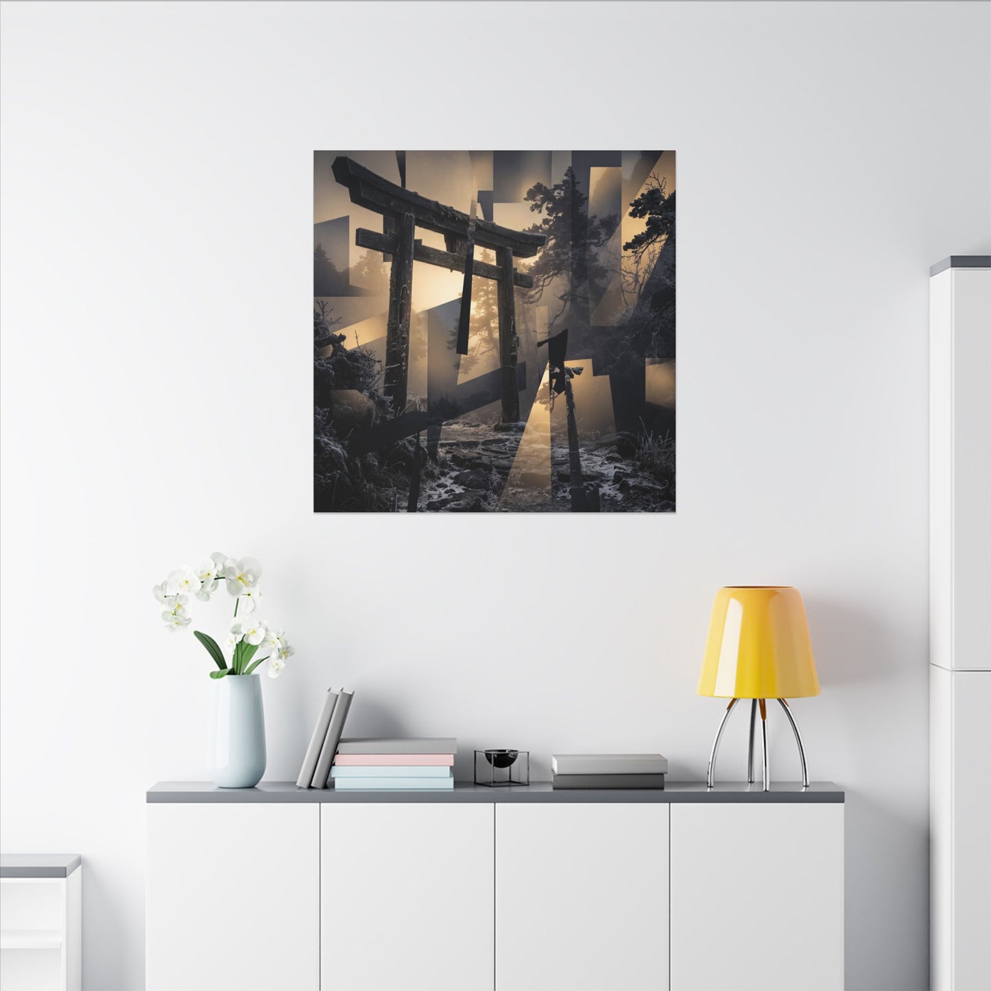 Winter Torii Gate Moody Minimal Canvas Art | Bold Decor