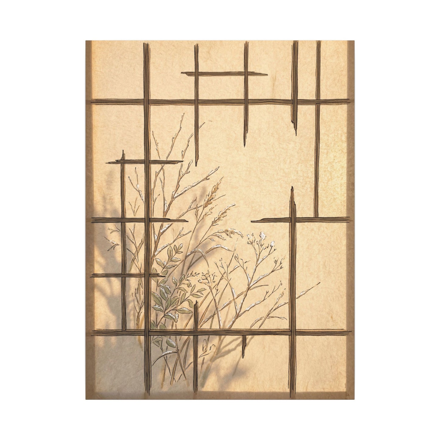 Shoji Screen Canvas Art | Winter Japandi Minimal Line Art