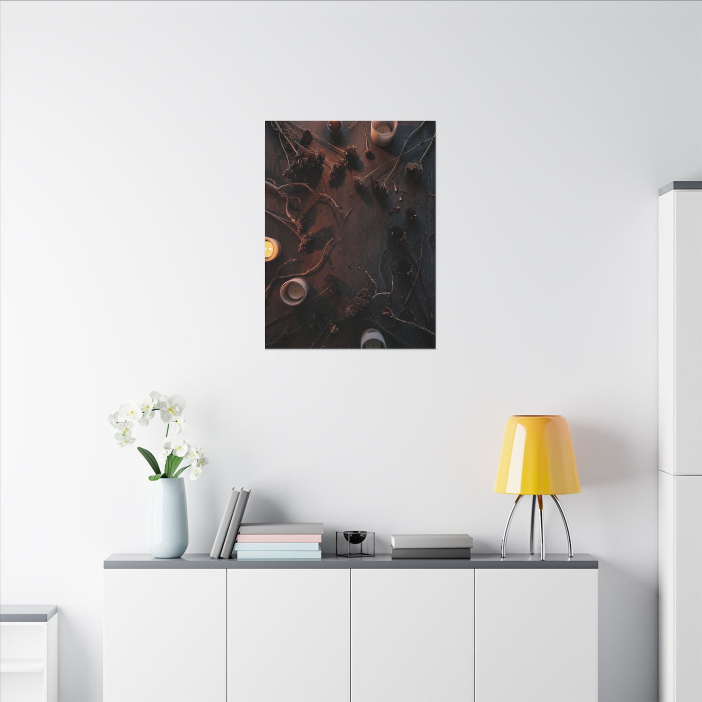 Dried Flowers Canvas Art | Winter Dark Japandi Moody Minimal Art
