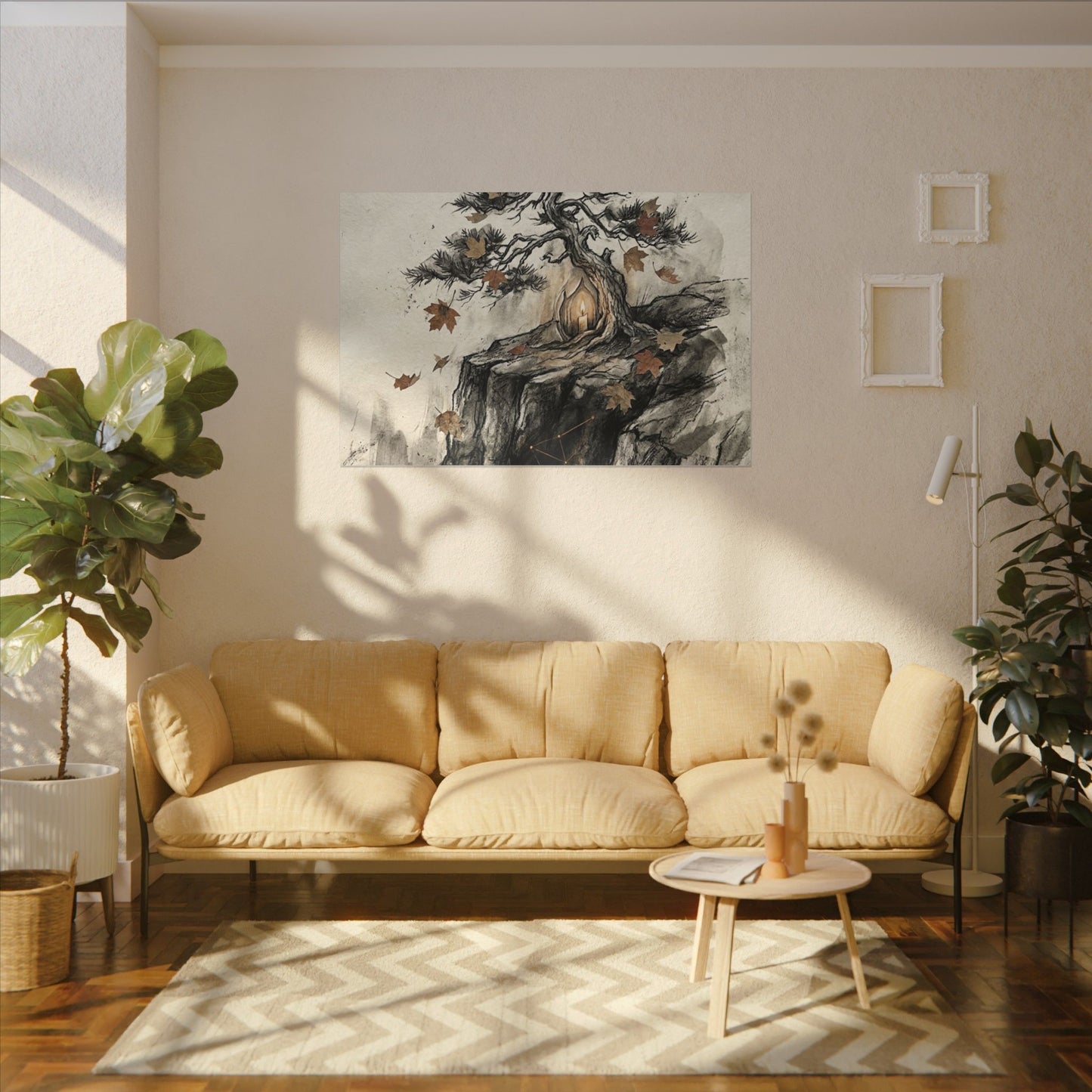 Pine Tree Autumn Canvas Art | Japandi Earthy Design