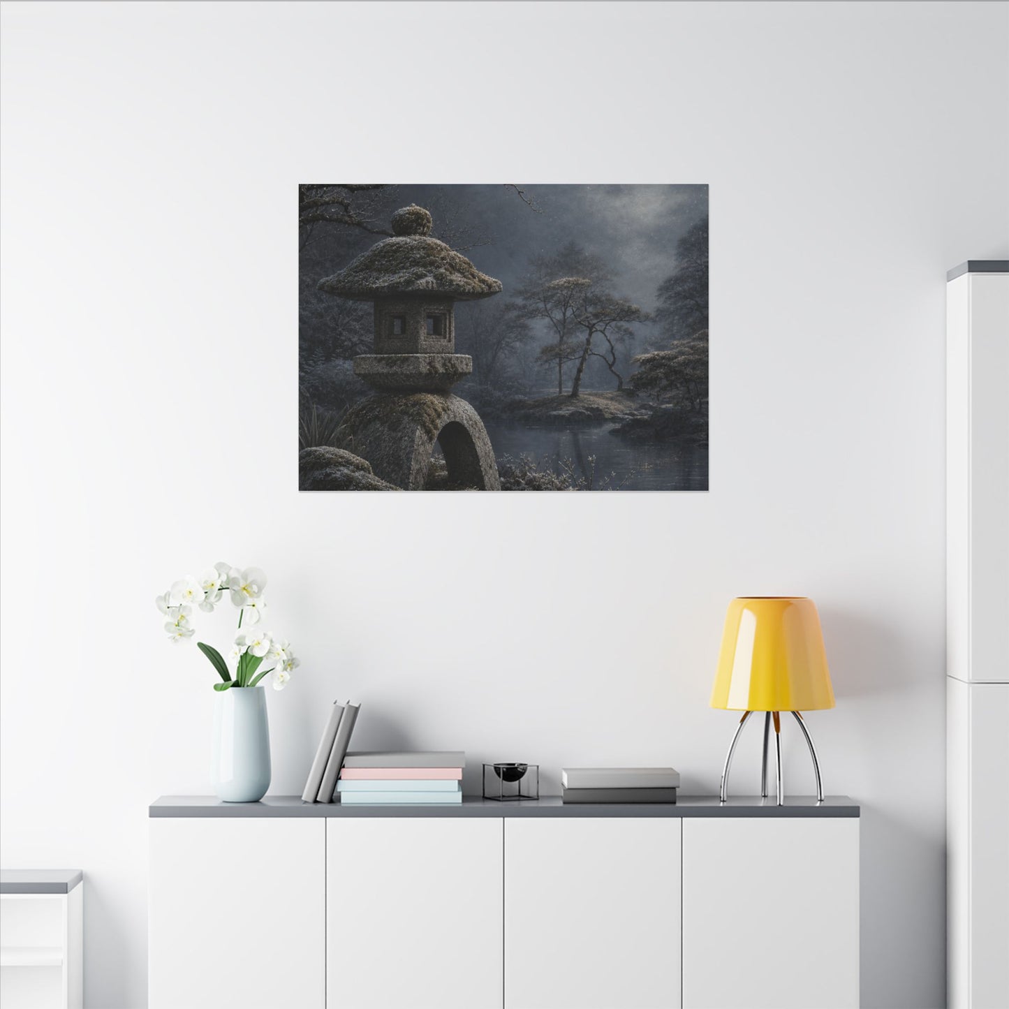 Stone Lantern Canvas Art | Winter Japandi Japanese Pattern Art