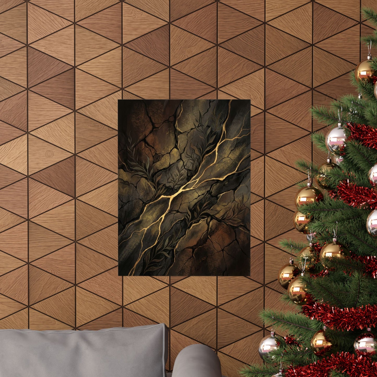 Bold Cracked Earth Wall Art Print - Charcoal Ink Dark Japandi