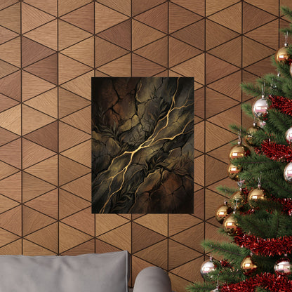 Bold Cracked Earth Wall Art Print - Charcoal Ink Dark Japandi