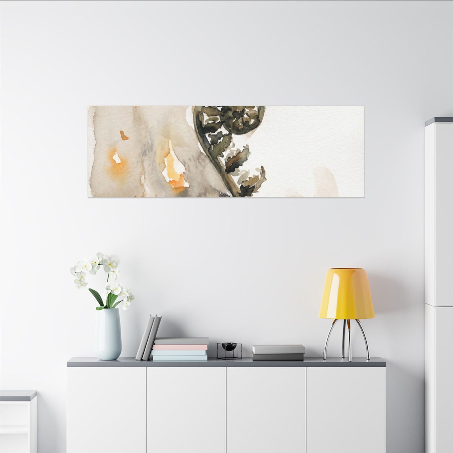 Fern Unfurling Watercolor Canvas Art | Earthy Japandi Art